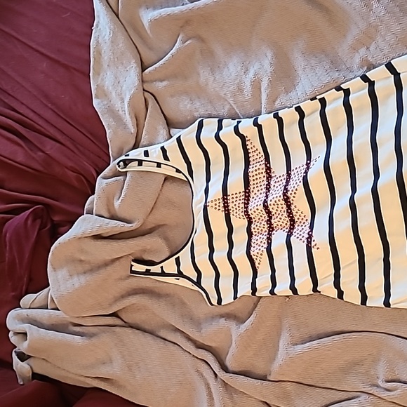 WOMAN'S BLUE STRIPED TANK SHIRT WITH USA RED RHINESTONE STAR SIZE SMALL - Picture 7 of 12